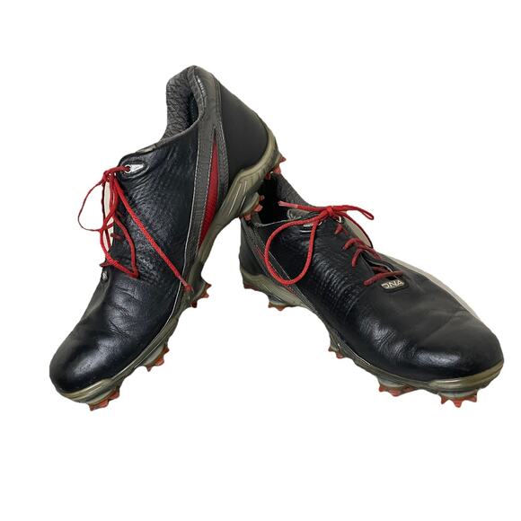 Footjoy Mens Sz 9.5 DNA 2.0 53385 Black Leather Lace Up Golf Shoes Soft Spikes - Picture 3 of 16